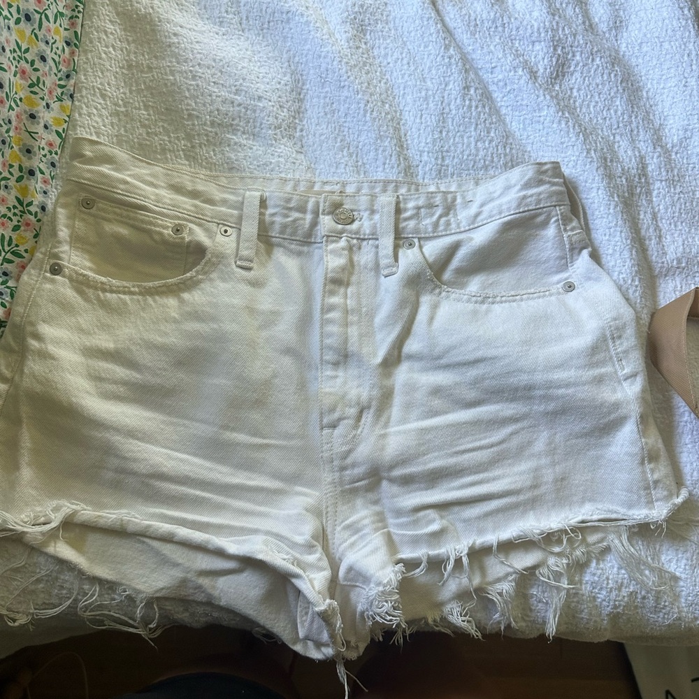 Madewell White Jean Shorts Distressed Mid-Thigh